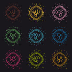 Different Currencies Buttons - Modern Colorful Vector Circle Illustration - Isolated On Black Background