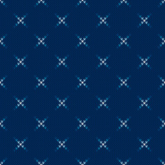 Abstract Knitted Sweater Pattern. Vector Seamless Background with Shades of Blue Colors. Wool Knit Texture Imitation