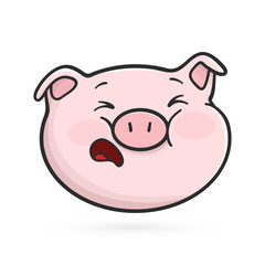 Crying emoticon icon. Emoji pig is crying without teardrops