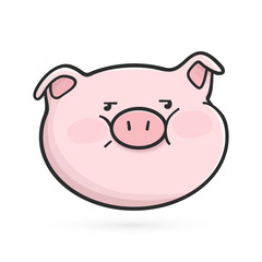 Disgruntled emoticon icon. Emoji pig with unhappy face