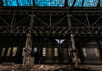 abandoned factory, red brick walls, broken windows, ruin, mud, old building, USSR, post-apocalypse,...