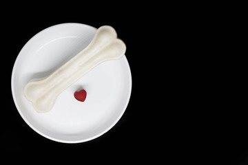 Dog bone and red heart
