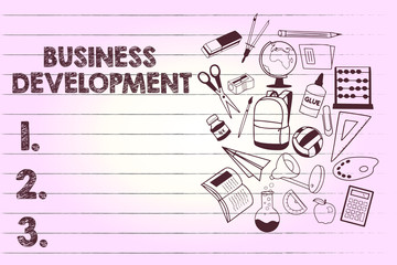 Text sign showing Business Development. Conceptual photo Implement Growth Value within and between company.