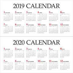 Year 2019 2020 calendar vector design template