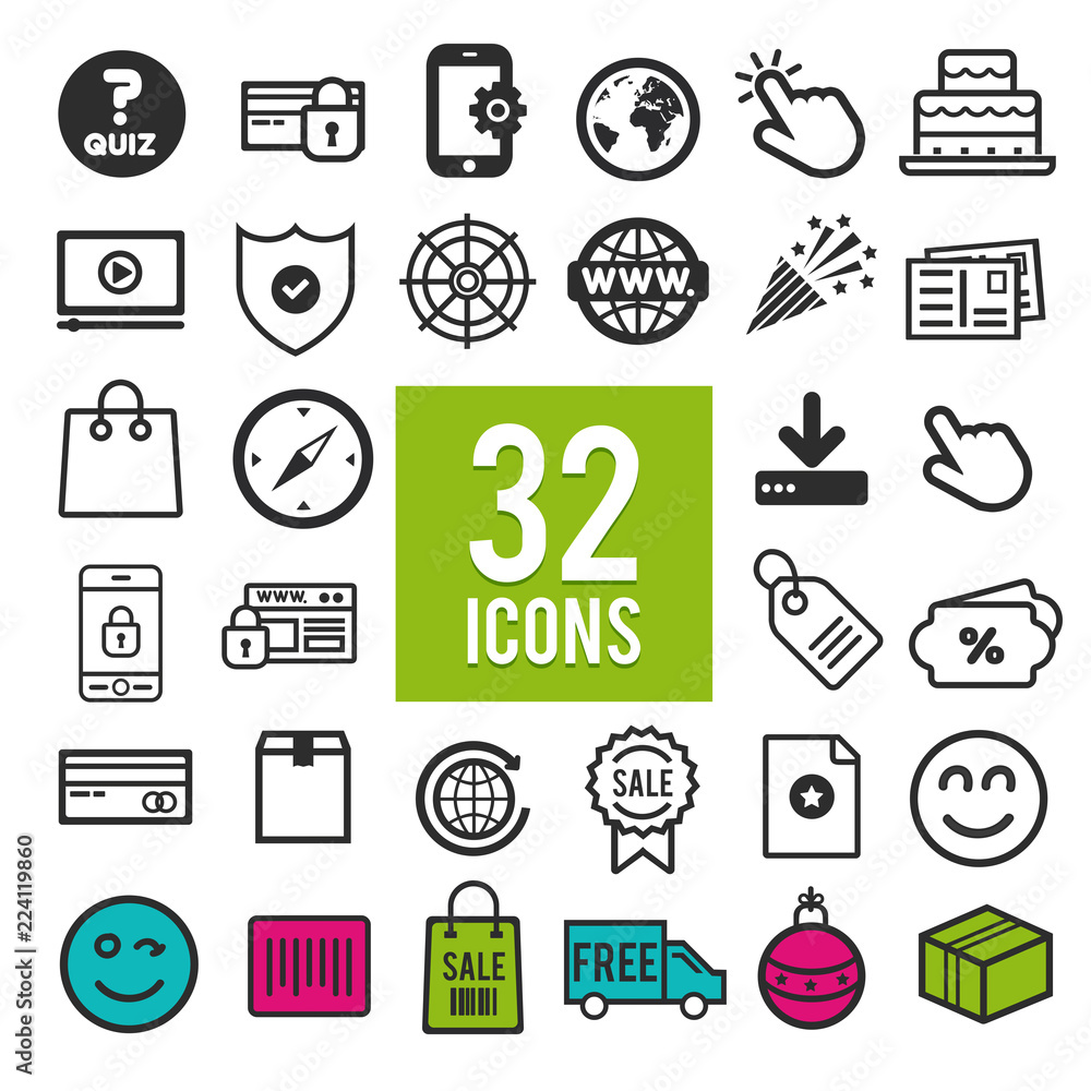 Aufkleber set vector line icons in flat design with elements for mobile concepts and web apps. collection mode