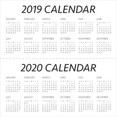 Year 2019 2020 calendar vector design template