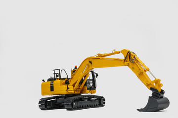 Excavator loader model with new modern technology on white background
