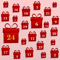 Weihnachten, roter Adventskalender, Geschenke