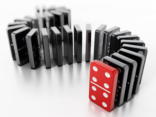Domino pieces standing in a row. 3D illustration