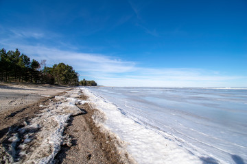 snowy winter countryside scene with snow and frozen trees