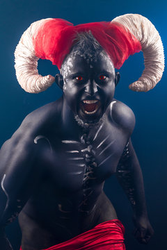 Fiery demon. A terrible demon with horns