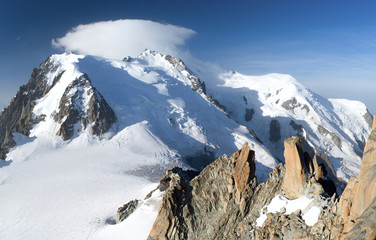 Mont Blanc in French with blue sky