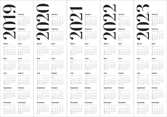 Year 2019 2020 2021 2022 2023 calendar vector design template
