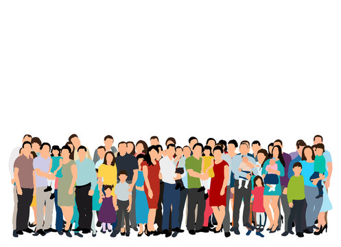 vector, isolated, set of people crowd flat style