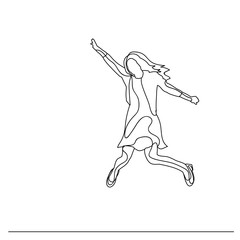 isolated, sketch, lines girl jumping, happy