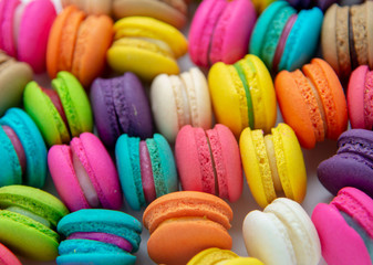 A french sweet delicacy, macaroons variety closeup.macaroon colourful texture.
