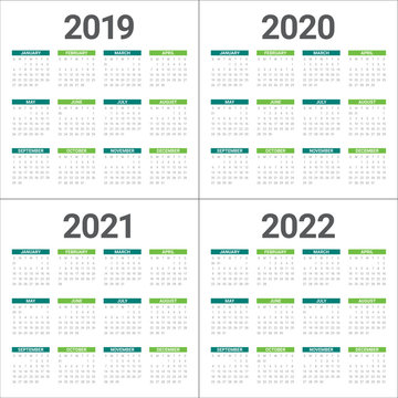 Year 2019 2020 2021 2022 calendar vector design template