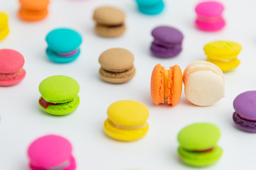 A french sweet delicacy, macaroons variety closeup.macaroon colourful texture.