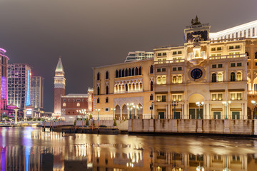 Night view of building in Venetian style in Cotai, Macau