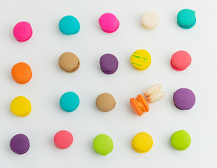 A french sweet delicacy, macaroons variety closeup.macaroon colourful texture.
