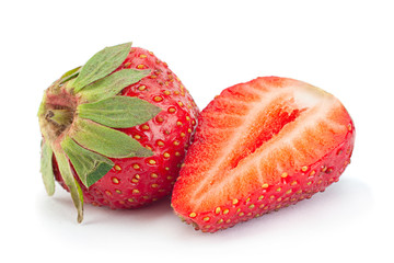 Strawberry fruit closeup on white