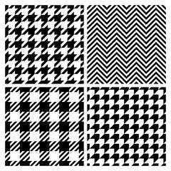 Set of four fashion patterns. Houndstooth, chevron, plaid patterns (vector version)