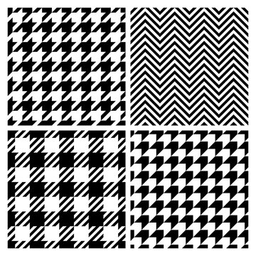 Set of four fashion patterns. Houndstooth, chevron, plaid patterns (vector version)