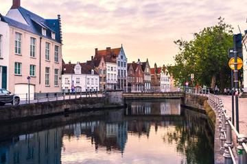 Naklejka premium Brugge cityscape in the evening