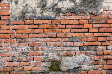 Old red brick wall background.