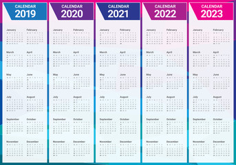 Year 2019 2020 2021 2022 2023 calendar vector design template