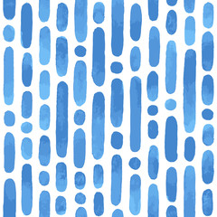 Hand painted tile with oval shaped elements. Seamless vector pattern in blue