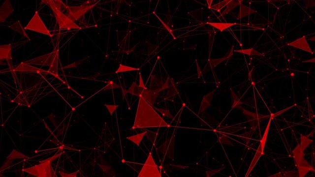 Red elements.Abstract space background, geometry surfaces, lines and points. Can be used as digital dynamic wallpaper, technology background.Seamless loop.
