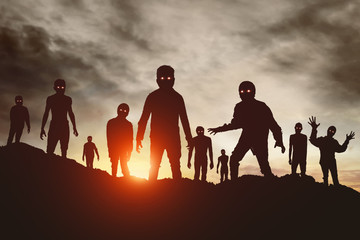 Group of zombies silhouette - obrazy, fototapety, plakaty
