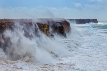 Giant waves during a storm in Sagres, Costa Vicentina.