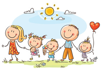 Fototapeta na wymiar Happy family with three children walking outdoors