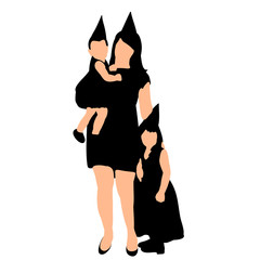 silhouette of mom and children, holiday