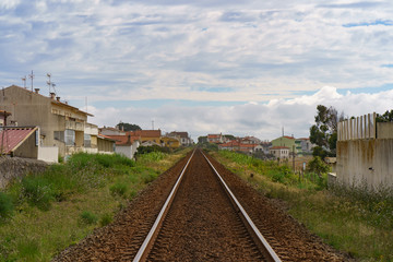 Fototapeta na wymiar The railroad going into the distance