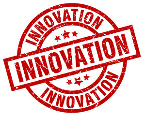 innovation round red grunge stamp