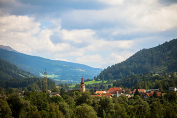 Fototapeta na wymiar View of a small town in the Austrian Alps.