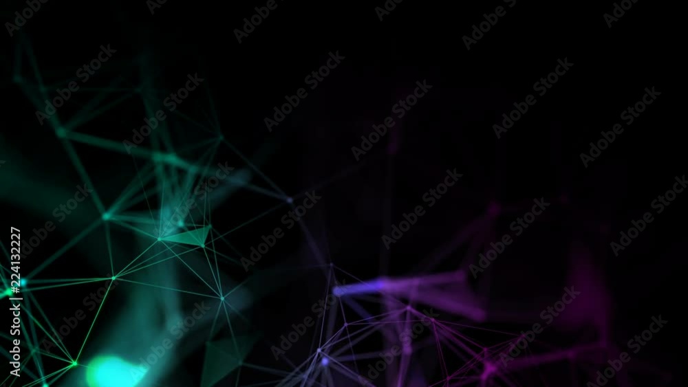 Poster neural network in space. larger elements. structures in corners. depth of field. depth of field.abst