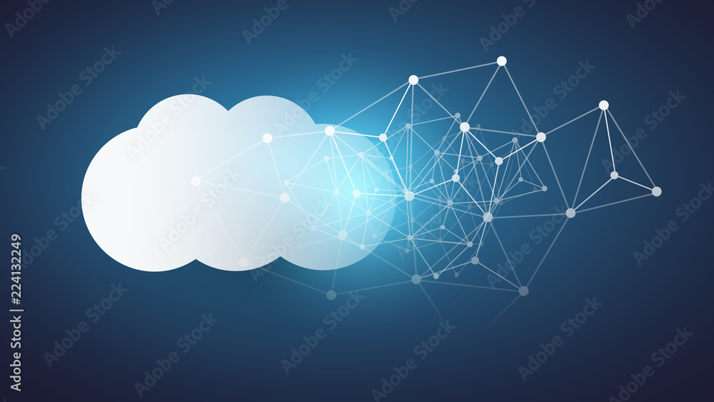 Poster cloud computing design concept - digital connections, technology background with network mesh