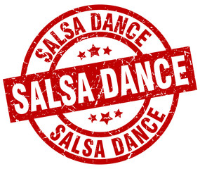 salsa dance round red grunge stamp
