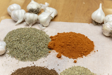 Various herbs and spices isolated on white background