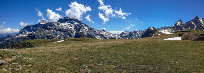 Panoramic view from Monte Cazzola over the Alpe Devero in Piedmont, Italy