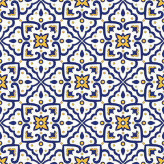 Italian tile pattern vector seamless with vintage ornaments. Portuguese azulejos, mexican talavera, italy sicily majolica motifs. Tiled texture for ceramic kitchen wall or bathroom mosaic floor.