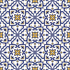 Keuken foto achterwand Portugese tegeltjes Italiaanse tegel patroon vector naadloos met vintage ornamenten. Portugese azulejos, Mexicaanse talavera, Italië Sicilië majolica motieven. Betegelde textuur voor keramische keukenmuur of badkamermozaïekvloer.