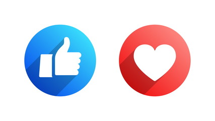 Like and Heart Vector Facebook and Youtube Icons Isolated on White Background. Design Elements for SMM, CEO, APP, UI, UX, Marketing, Business, Advertisement, Digital Network - obrazy, fototapety, plakaty