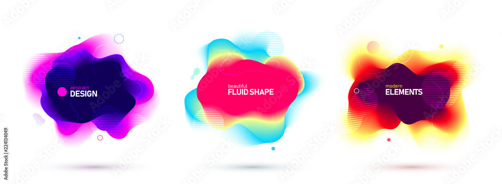 Wall mural set of liquid color abstract geometric shapes. fluid gradient elements for minimal banner, logo, soc