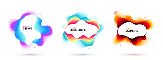 Set of liquid color abstract geometric shapes. Fluid gradient elements for minimal banner, logo, social post. Futuristic trendy dynamic elements. Abstract background. Eps10 vector.