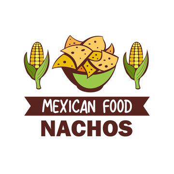 Mexican food. Nachos. The emblem, the logo of Mexican cuisine. Vector illustration.